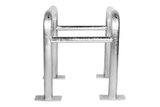 Kolombeschermer uit buis Ø60 mm. Afm: 500x500 mm. Hoog 600 mm. op voetplaat. verzinkt (geleverd in 4 delen)