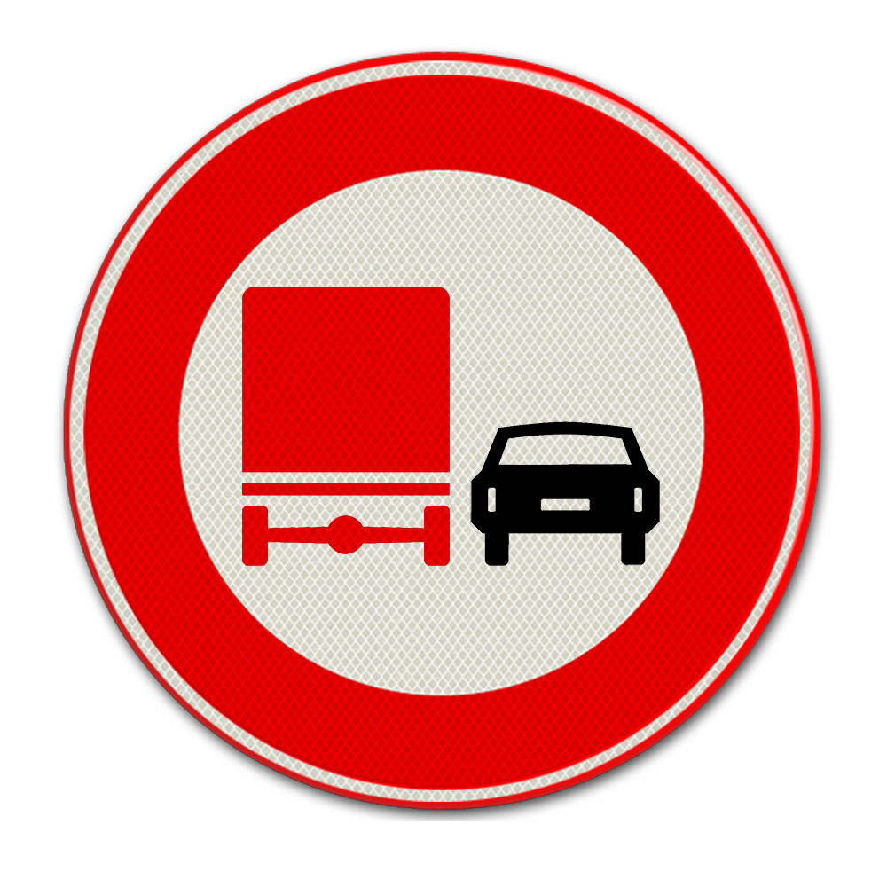 Verkeersbord F3 Verbod voor vrachtauto’s om motorvoertuigen in te halen